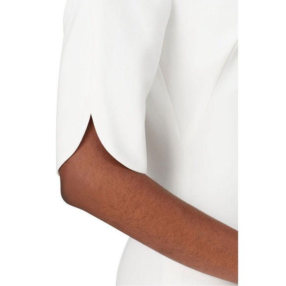 BLACK HALO Ivory Stretch Viscose Blend Short Sleeve Boatneck Sheath Dress 12 - Picture 9 of 11